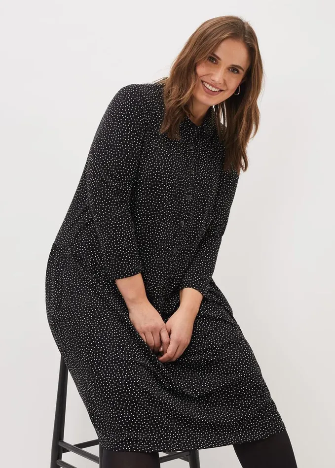 Phase Eight Mina Spot Jersey Dress Black Women Dresses