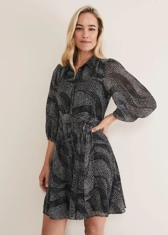 Phase Eight Miriam Chiffon Shirt Mini Dress Blackivory Women Dresses