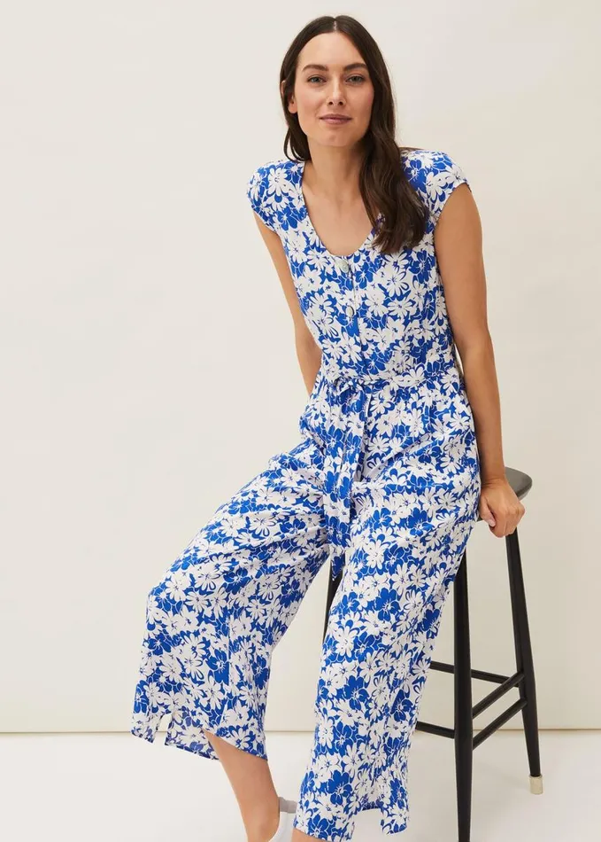 Phase Eight Nerissa Floral Wide Leg Jumpsuit Bluewhite Women Dresses