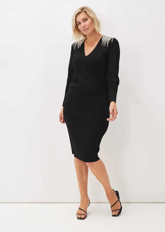 Phase Eight Nieves Embellished Shoulder Dress Black Women Dresses