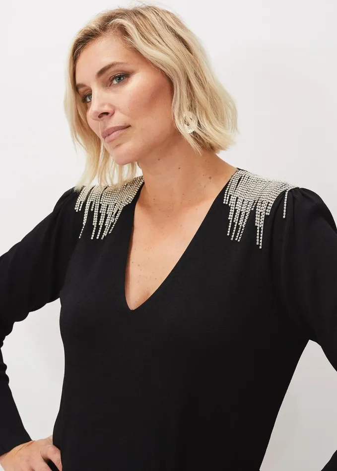 Phase Eight Nieves Embellished Shoulder Dress Black Women Dresses
