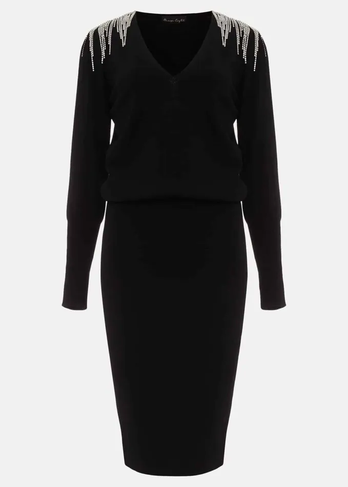 Phase Eight Nieves Embellished Shoulder Dress Black Women Dresses