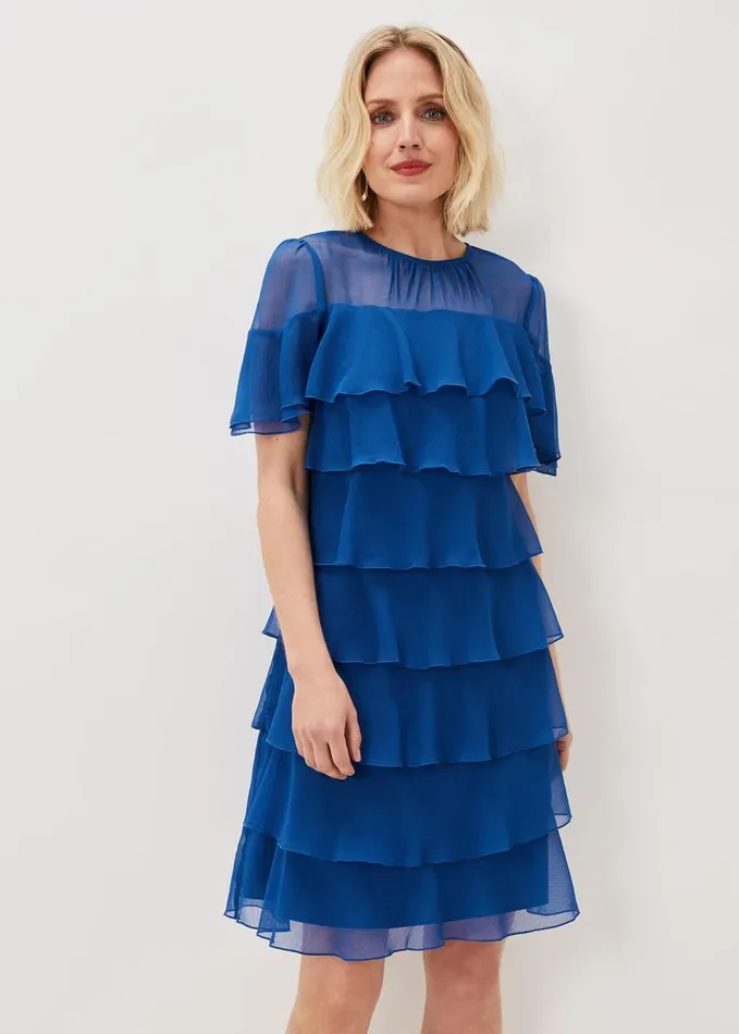 Phase Eight Nika Tiered Shift Dress Capri Blue Women Dresses