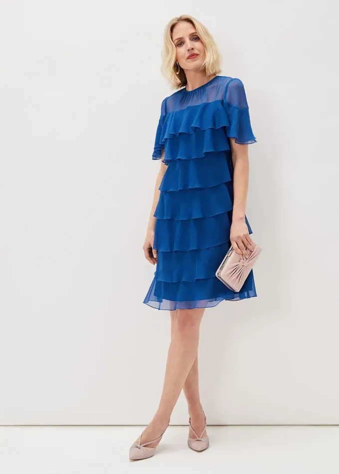 Phase Eight Nika Tiered Shift Dress Capri Blue Women Dresses