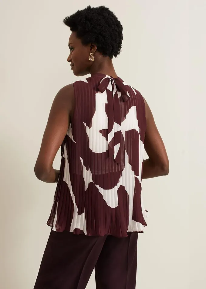 Phase Eight Nina Abstract Pleat Top Burgundy Women Shirts and Blouses