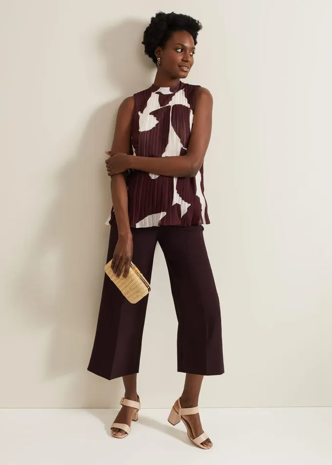 Phase Eight Nina Abstract Pleat Top Burgundy Women Shirts and Blouses