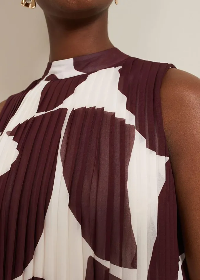 Phase Eight Nina Abstract Pleat Top Burgundy Women Shirts and Blouses