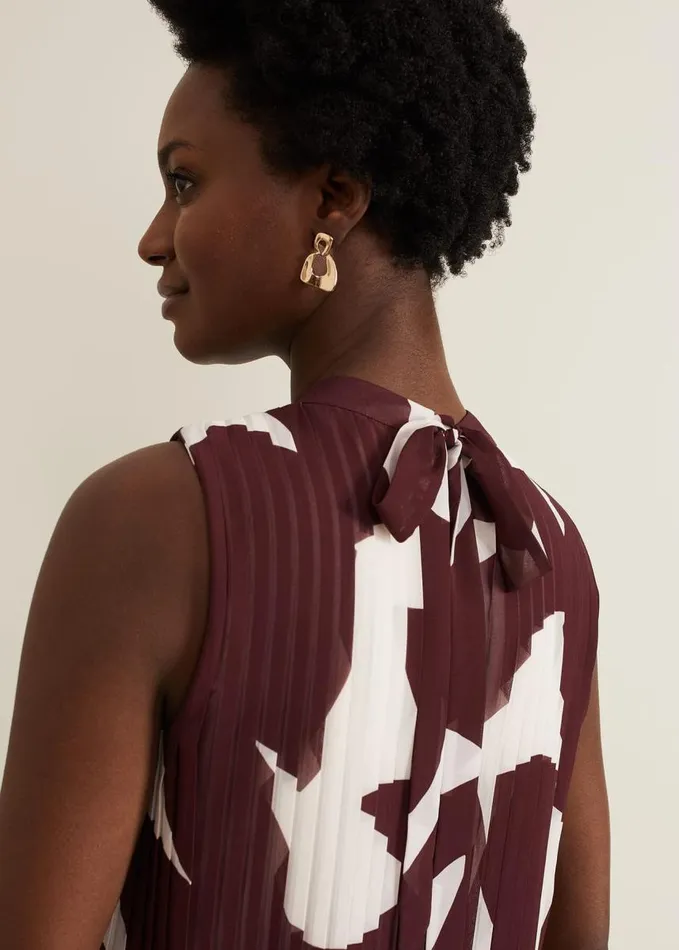 Phase Eight Nina Abstract Pleat Top Burgundy Women Shirts and Blouses