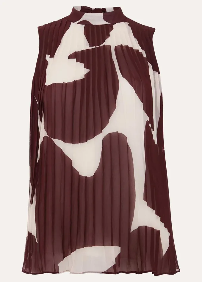 Phase Eight Nina Abstract Pleat Top Burgundy Women Shirts and Blouses