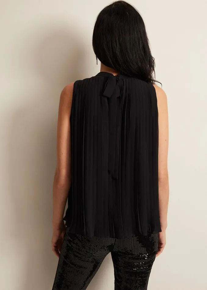 Phase Eight Nina Pleat Blouse Black Women Shirts and Blouses