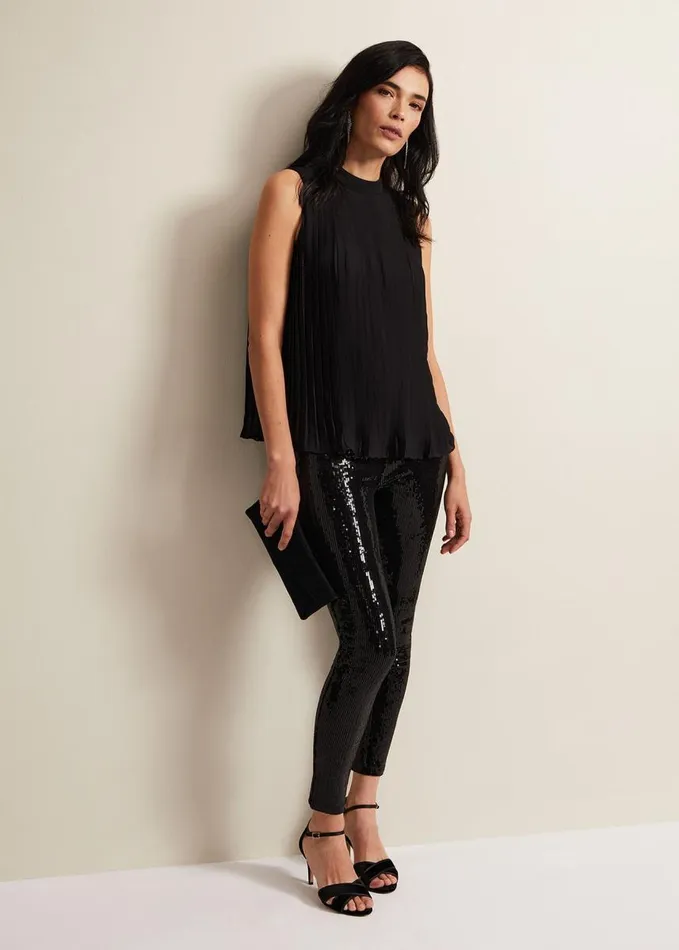 Phase Eight Nina Pleat Blouse Black Women Shirts and Blouses