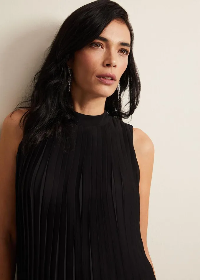 Phase Eight Nina Pleat Blouse Black Women Shirts and Blouses