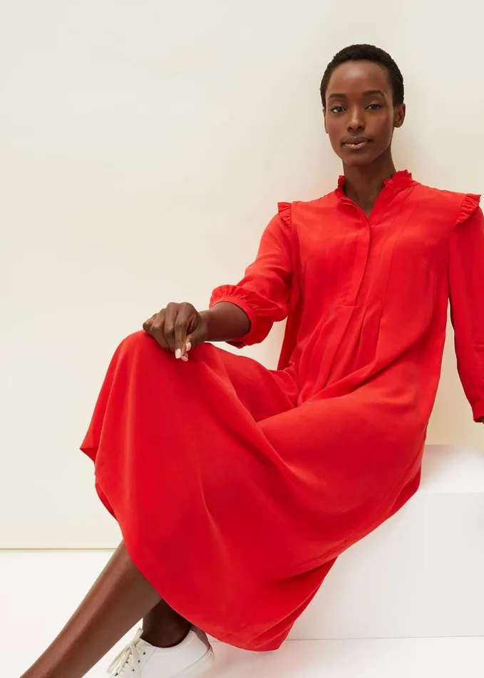 Phase Eight Nivana Frill Shirt Midi Dress Red Women Dresses