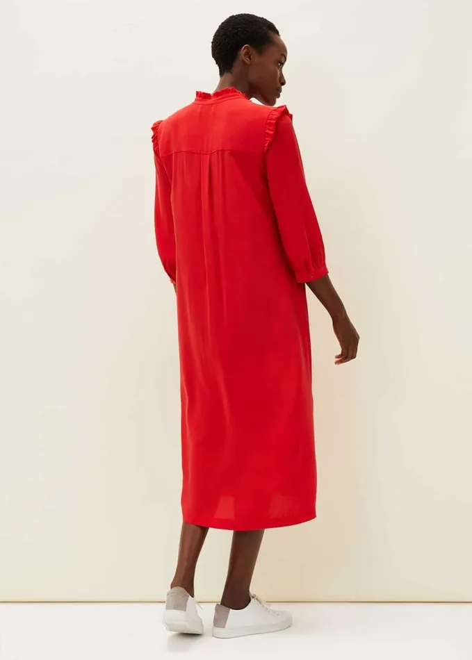 Phase Eight Nivana Frill Shirt Midi Dress Red Women Dresses