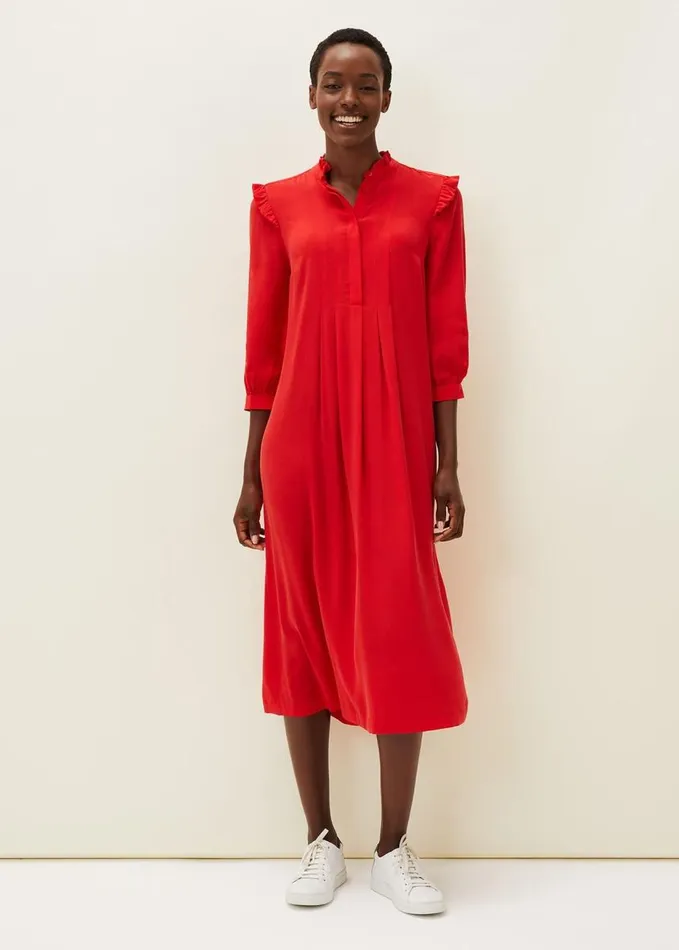 Phase Eight Nivana Frill Shirt Midi Dress Red Women Dresses