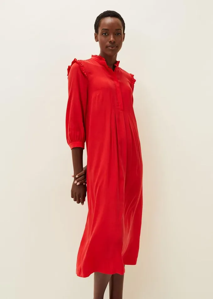 Phase Eight Nivana Frill Shirt Midi Dress Red Women Dresses