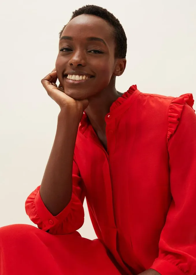 Phase Eight Nivana Frill Shirt Midi Dress Red Women Dresses