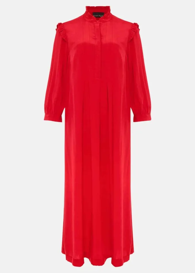Phase Eight Nivana Frill Shirt Midi Dress Red Women Dresses