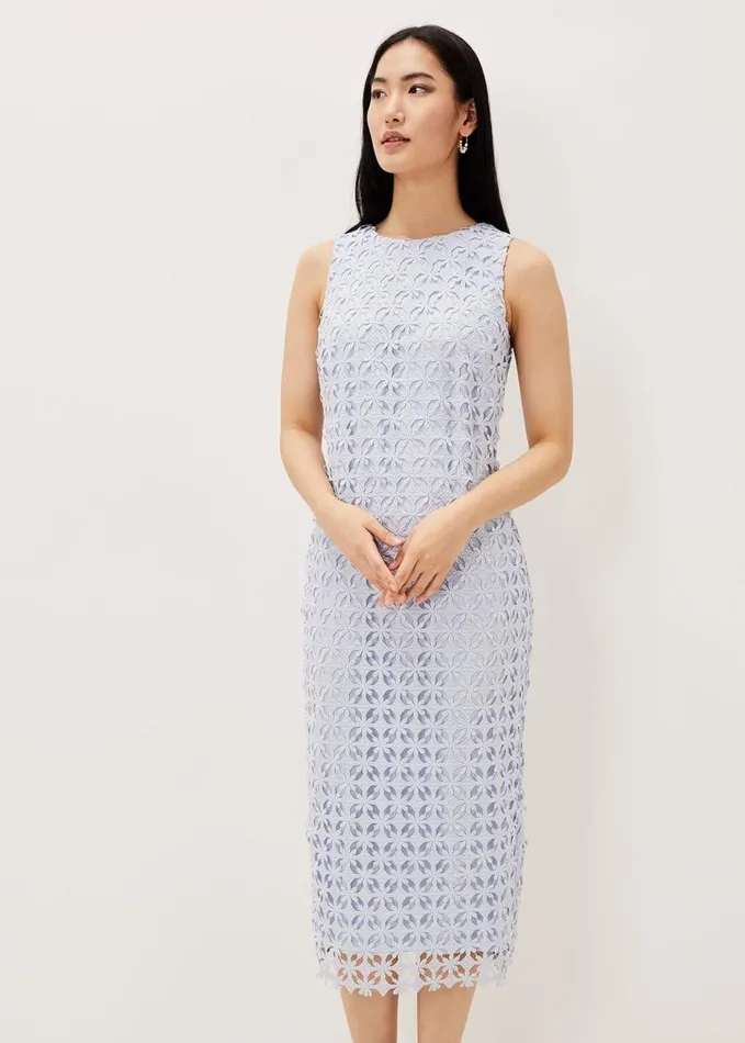 Phase Eight Novah Lace Midi Dress Sky Blue Women Dresses