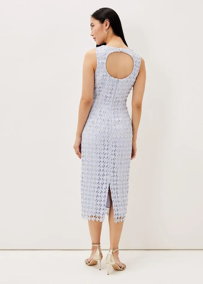 Phase Eight Novah Lace Midi Dress Sky Blue Women Dresses