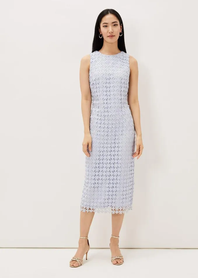 Phase Eight Novah Lace Midi Dress Sky Blue Women Dresses