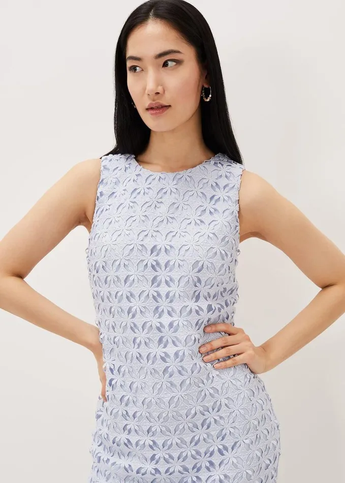 Phase Eight Novah Lace Midi Dress Sky Blue Women Dresses
