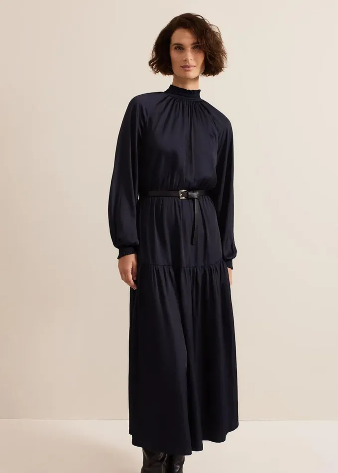 Phase Eight Ornella Navy Satin Dress Navy Women Dresses