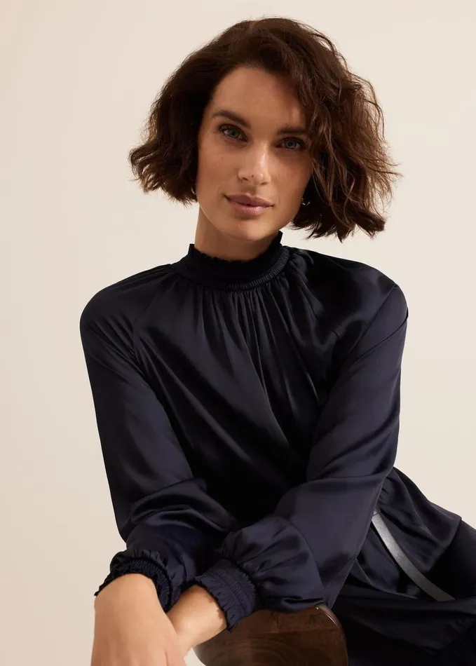 Phase Eight Ornella Navy Satin Dress Navy Women Dresses