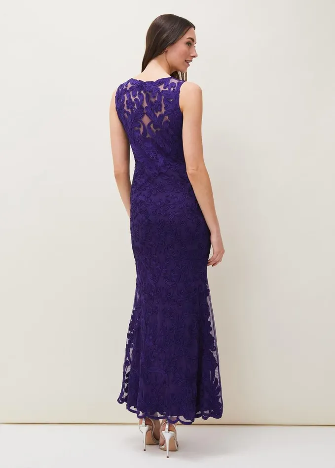 Phase Eight Osanne Tapework Lace Maxi Dress Violet Women Dresses