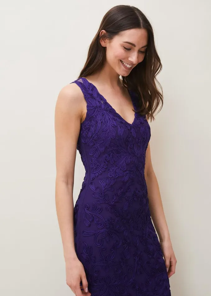 Phase Eight Osanne Tapework Lace Maxi Dress Violet Women Dresses