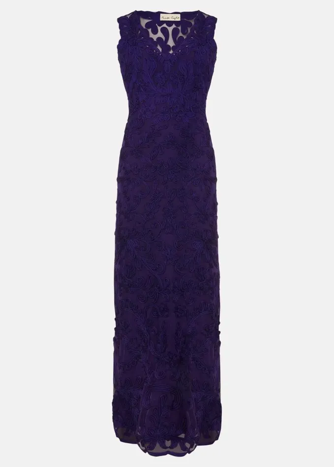 Phase Eight Osanne Tapework Lace Maxi Dress Violet Women Dresses