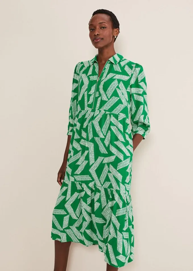 Phase Eight Penele Abstract Midi Dress Green Women Dresses