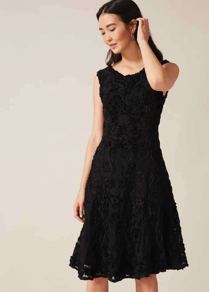 Phase Eight Penelope Tapework Lace Dress Black Women Dresses