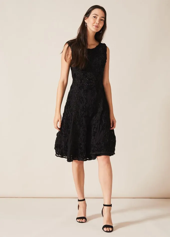 Phase Eight Penelope Tapework Lace Dress Black Women Dresses