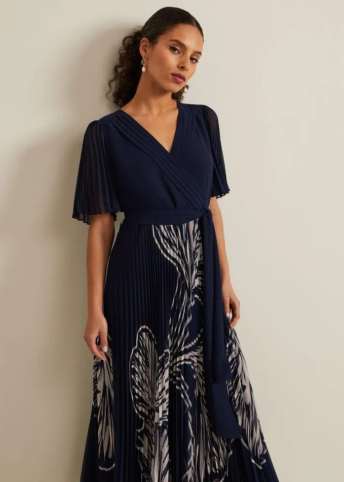 Phase Eight Petite Abigail Printed Pleat Midaxi Dress Multicoloured Women Dresses