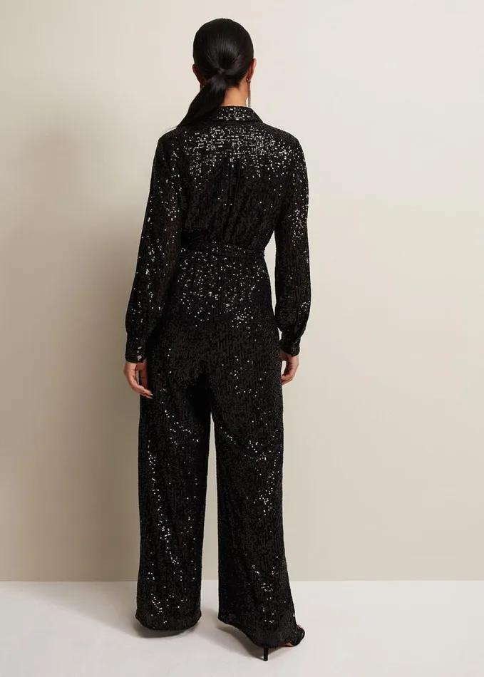 Phase Eight Petite Alessandra Black Sequin Jumpsuit Black Women Dresses