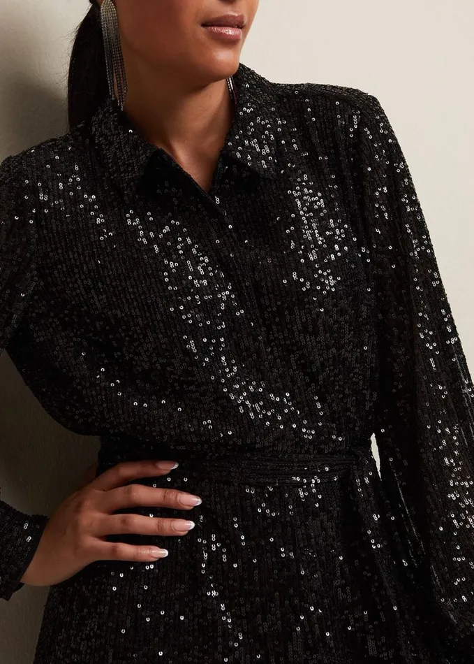 Phase Eight Petite Alessandra Black Sequin Jumpsuit Black Women Dresses