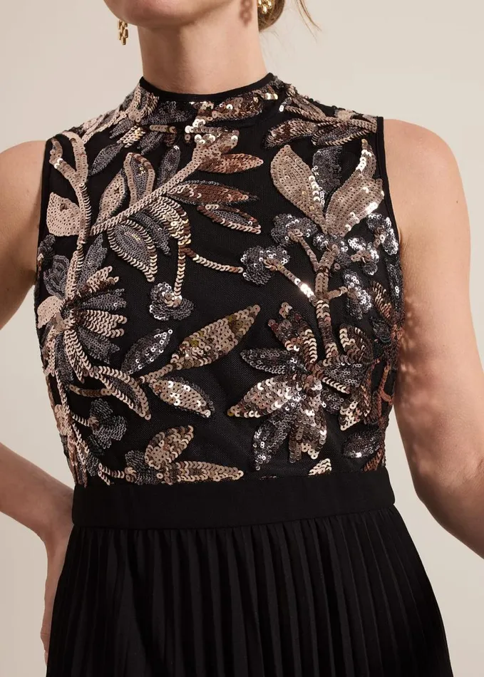 Phase Eight Petite Emalise Sequin Pleat Maxi Dress Black Multi Women Dresses