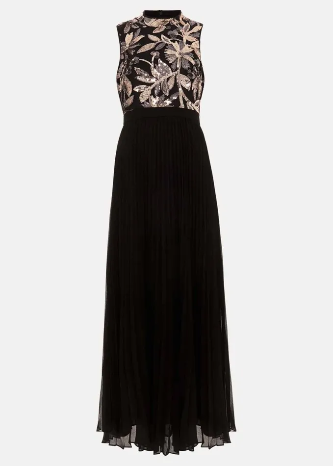 Phase Eight Petite Emalise Sequin Pleat Maxi Dress Black Multi Women Dresses