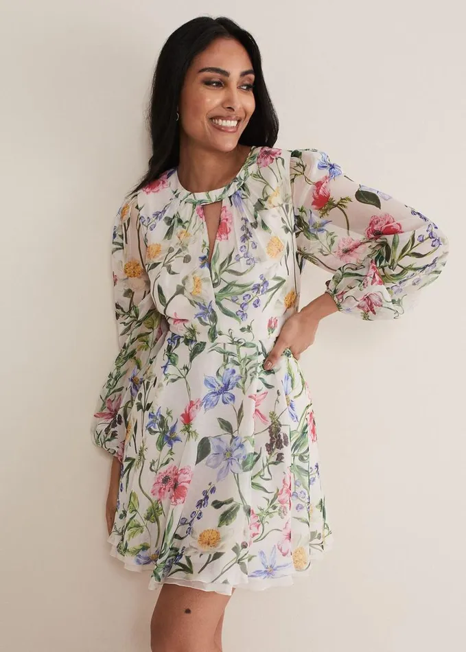 Phase Eight Petite Everleigh Chiffon Floral Mini Dress Ivorymulti Women Dresses
