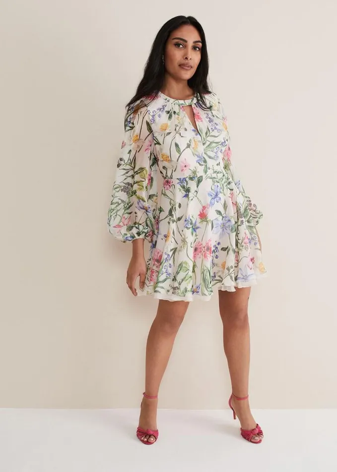 Phase Eight Petite Everleigh Chiffon Floral Mini Dress Ivorymulti Women Dresses