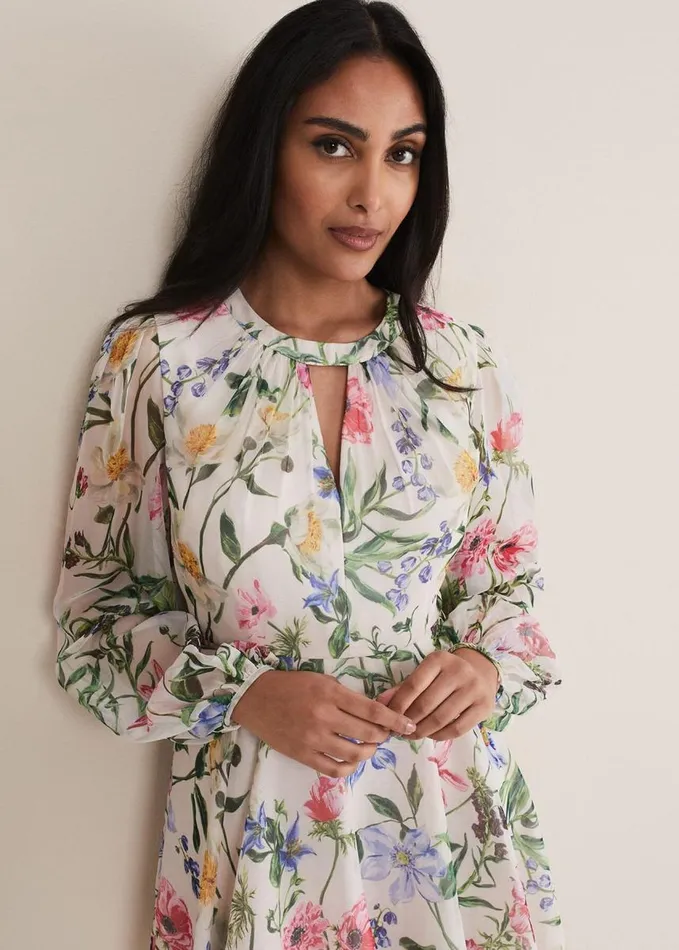 Phase Eight Petite Everleigh Chiffon Floral Mini Dress Ivorymulti Women Dresses