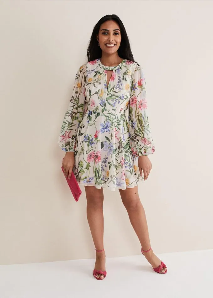 Phase Eight Petite Everleigh Chiffon Floral Mini Dress Ivorymulti Women Dresses