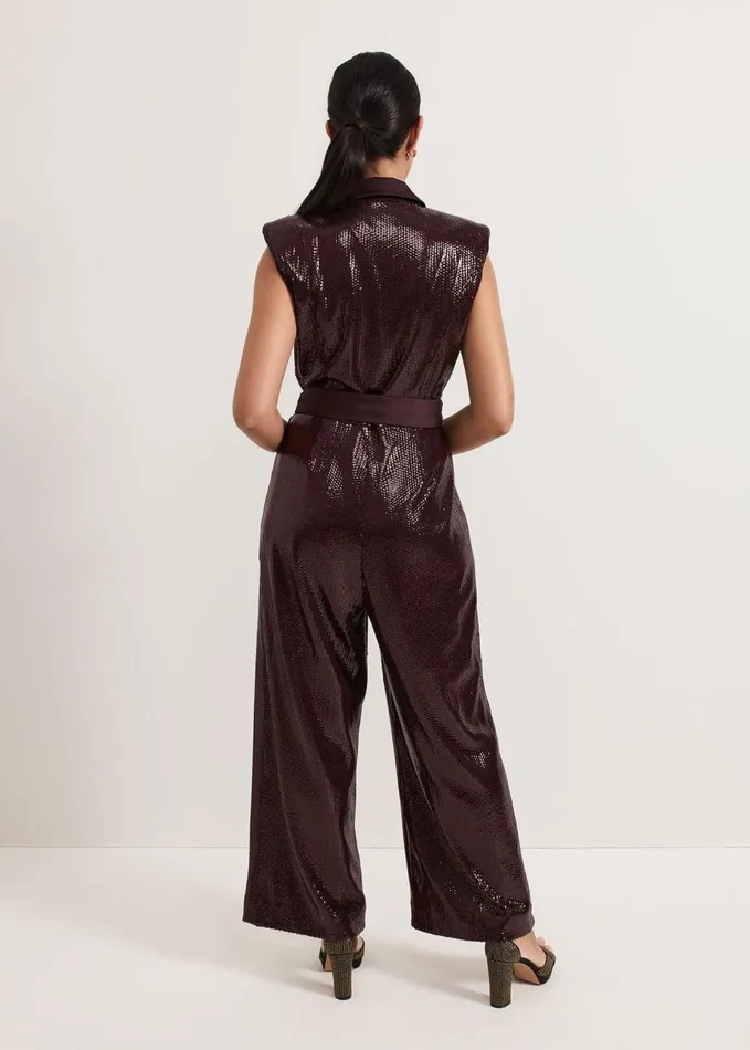 Phase Eight Petite Ivey Burgundy Sequin Jumpsuit Burgundy Women Dresses