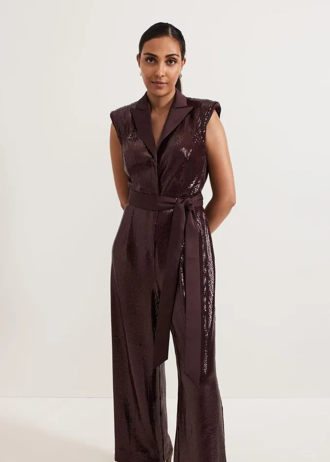 Phase Eight Petite Ivey Burgundy Sequin Jumpsuit Burgundy Women Dresses