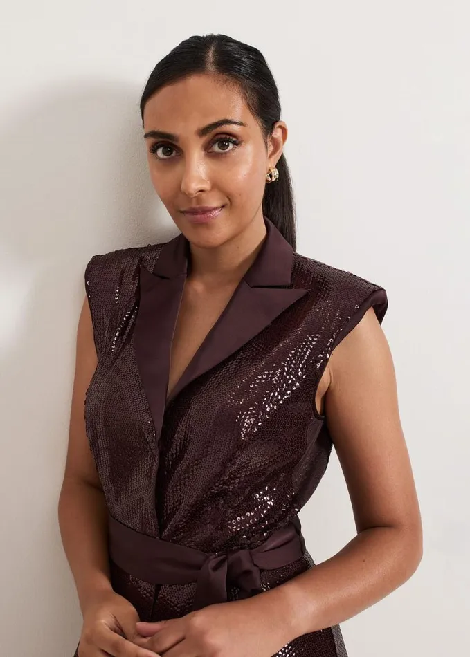 Phase Eight Petite Ivey Burgundy Sequin Jumpsuit Burgundy Women Dresses