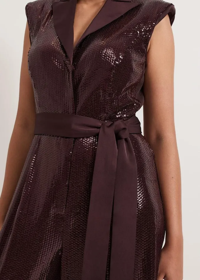 Phase Eight Petite Ivey Burgundy Sequin Jumpsuit Burgundy Women Dresses