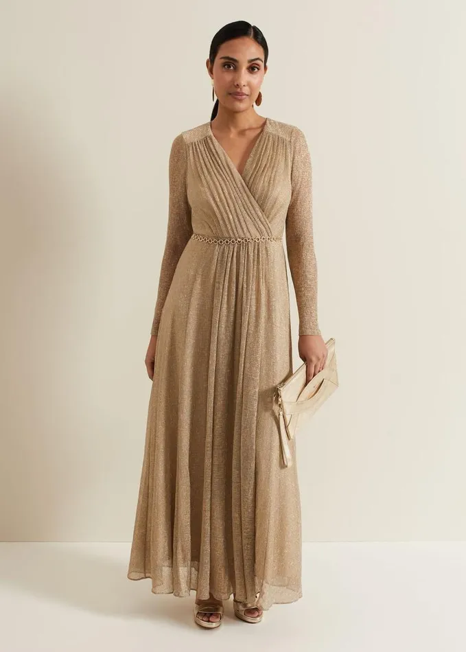 Phase Eight Petite Masie Metallic Jersey Maxi Dress Gold Women Dresses
