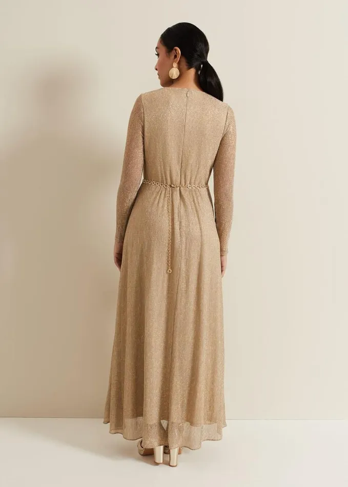 Phase Eight Petite Masie Metallic Jersey Maxi Dress Gold Women Dresses