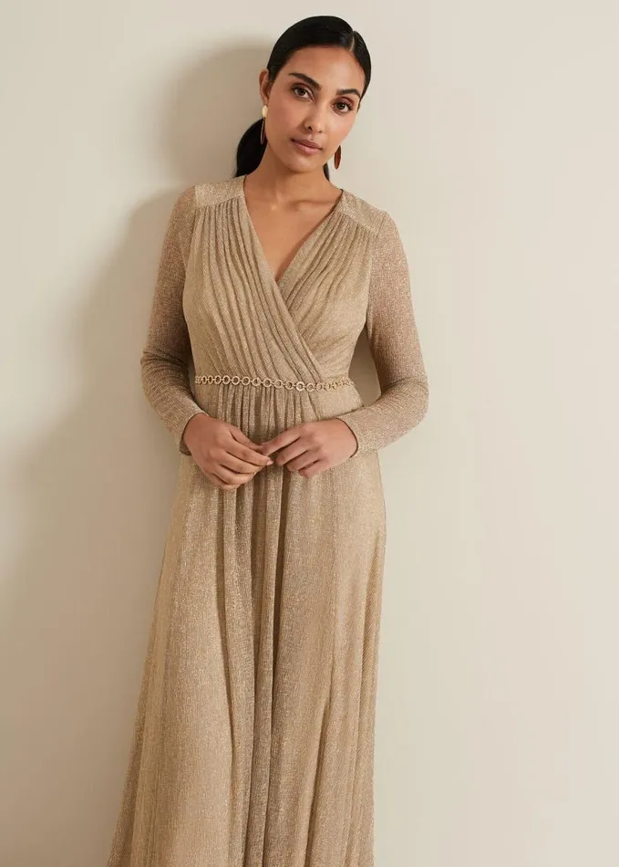 Phase Eight Petite Masie Metallic Jersey Maxi Dress Gold Women Dresses